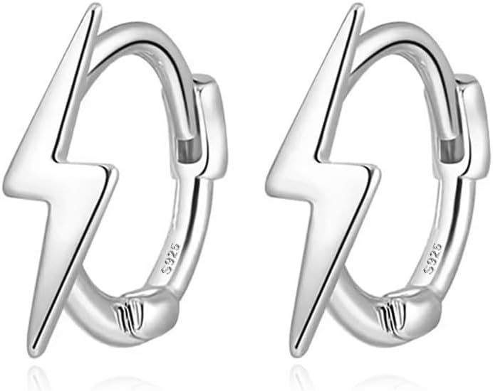 Reffeer Solid 925 Sterling Silver Lightning Bolt Hoop Earrings for Women Teen Girls Lightning Hoop Earrings Cartilage Huggie Earrings - Image 1